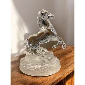 Crystal Glass Rearing Horse Figurine Statue Frosted Base Cristal D' Arques?